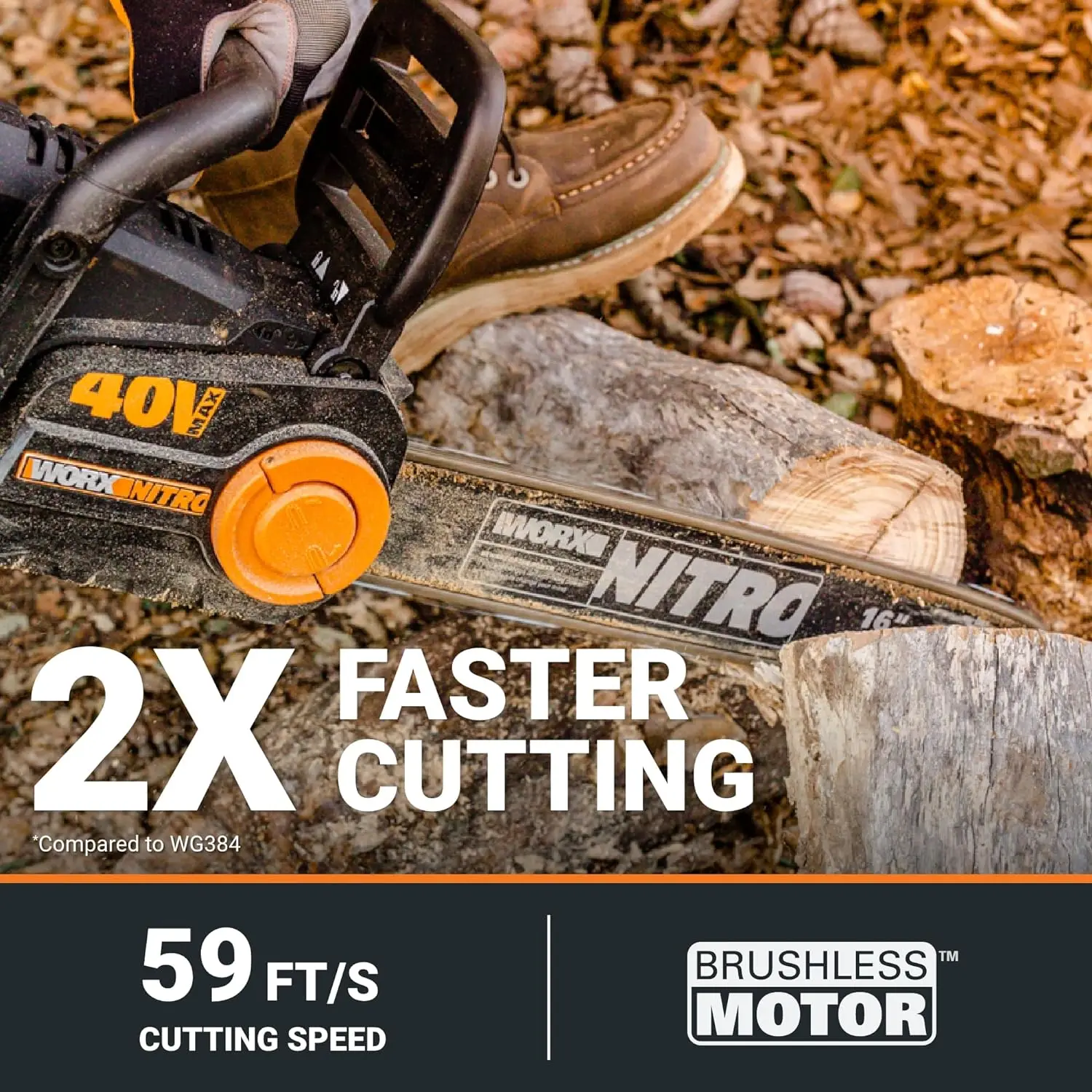 Worx Nitro 40V 16 "Draadloze Kettingzaag Wg385 Power Share Batterij Kettingzaag 59 Ft/S Ketting Snelheid Dubbele Veiligheid Bescherming, Elektrische Cha