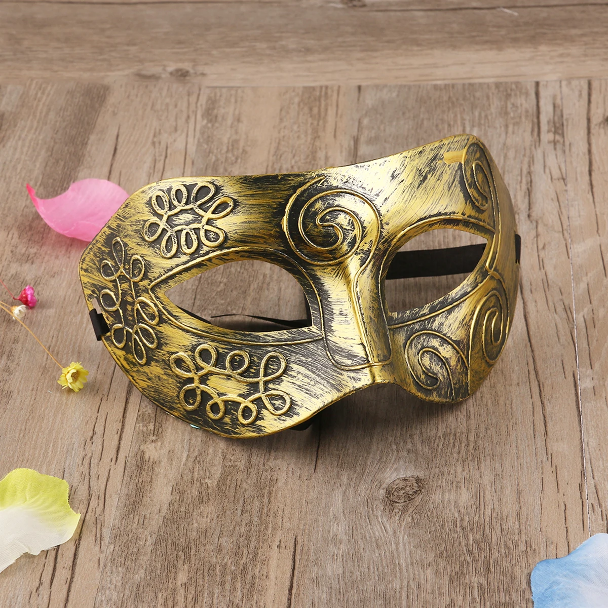 

Golden 18cm Greek Roman Fighter Face Mask for Men Halloween Masquerade Party Costume Ball Half Mask Eyewear with Band Durable