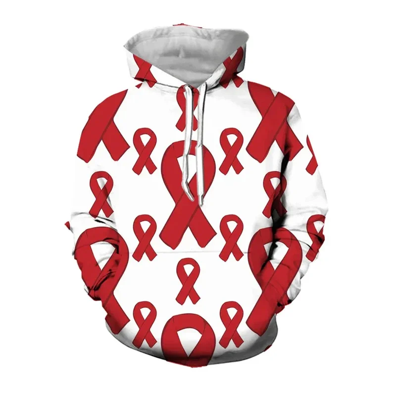 3D Red World AIDS Day Logo Printed Graphic Sweatshirts Casual Hoodies for Men Clothes Streetwear Women Winter Hoody Y2k Cp Tops