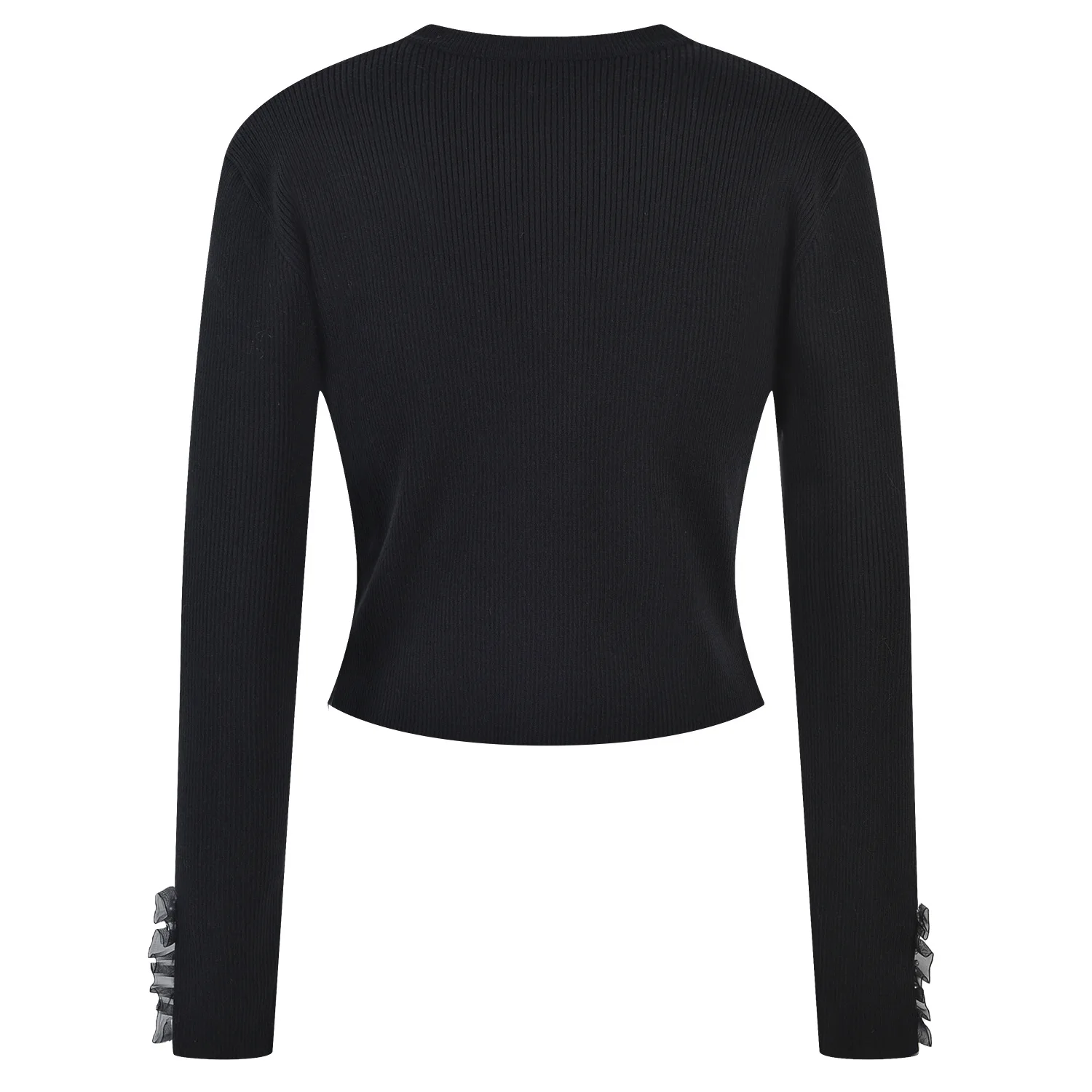 Pull en tricot avec chaîne cloutée de perles, coupe cintrée, col rond, manches longues, haut court noir, nouvelle collection automne hiver 2025