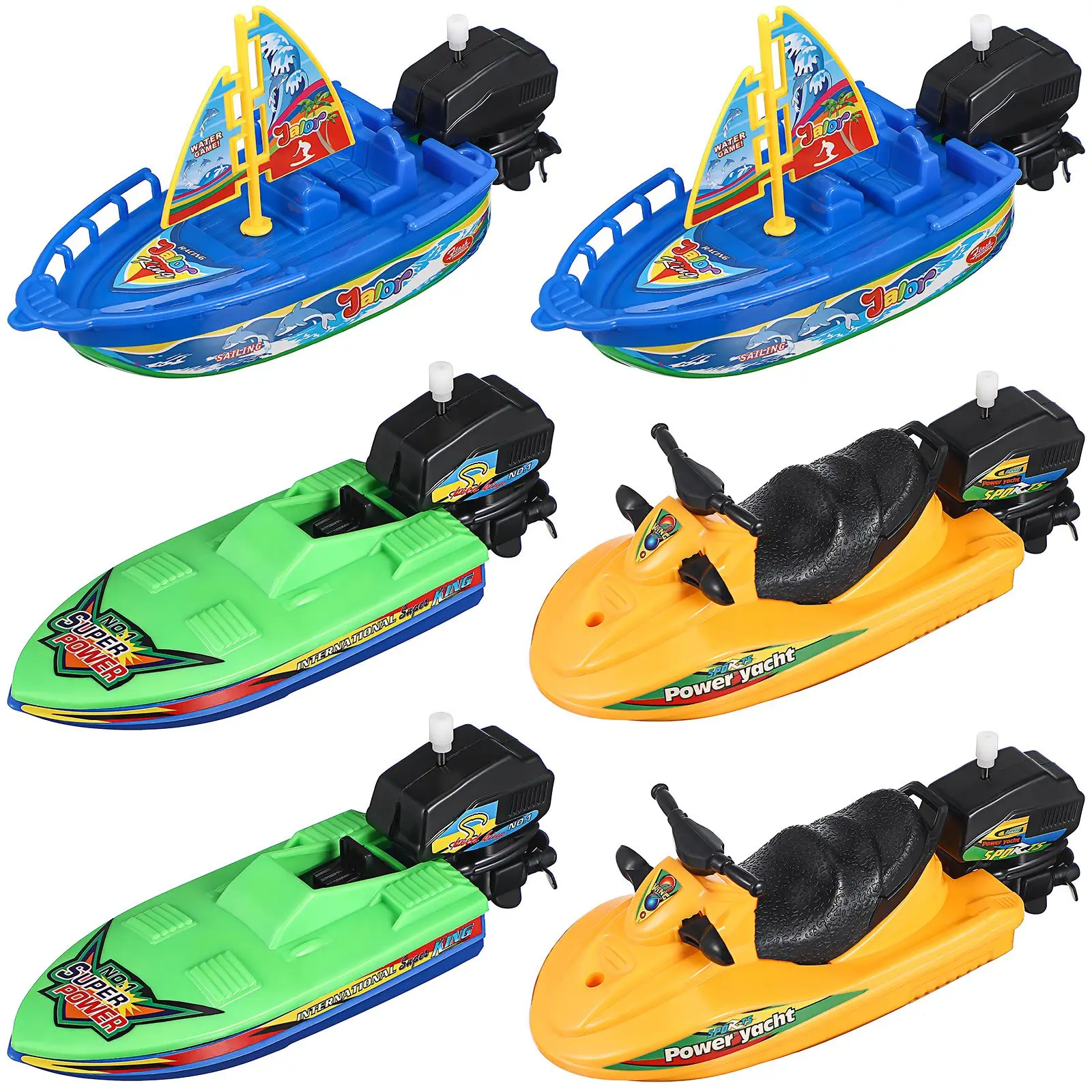 6Pcs Speed Boat Ship Wind Up Toy Float In Water Kids Toys Classic Clockwork Toys Bathtub Shower Bath Toys for Children Boys Toys