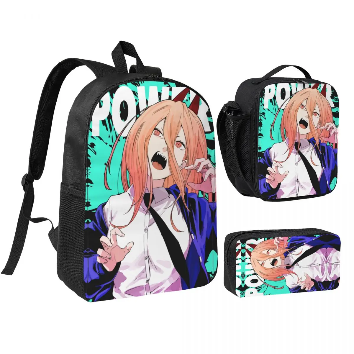 

3pecs/set Мужской рюкзак с бензопилой для студентов, вместительный аниме-манга-мужской рюкзак Denji для средней школы, сумка для обеда, пенал