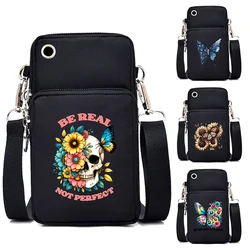 Skull Skeleton Mobile Phone Bag Women Sunflower Butterfly Messenger Bag Hanging Neck Zipper Handbag Fashion Mini Crossbody Bag