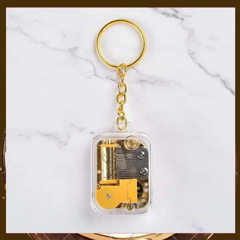 Gantungan Kunci Musik Wanita Pria Mini Kotak Musik Gerakan Gantungan Kunci Alat Musik Mainan Tas Mobil Liontin Jimat Jewelry-T88C