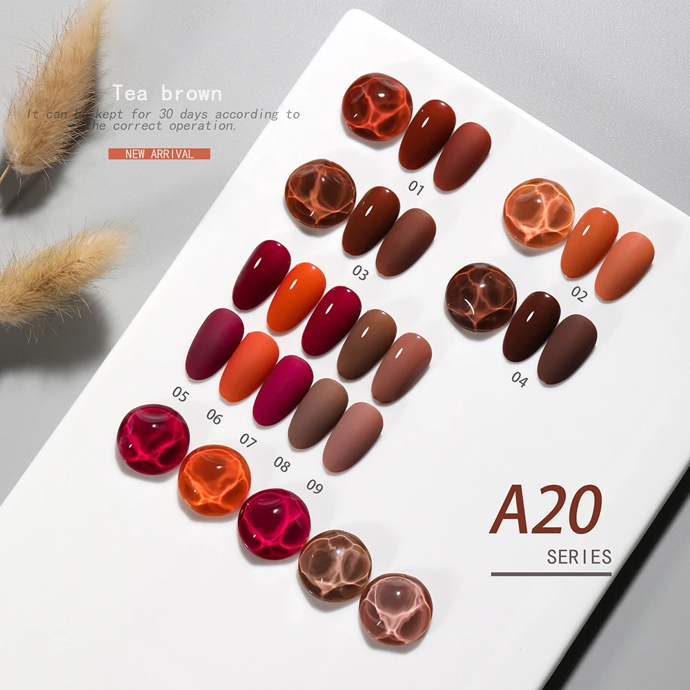 Vendeeni 9 Colors/Set Autumn Brown Gel Nail Polish Semi Permanent UV Soak Off Gel Varnish Pure Color Gel Lacquer With Display