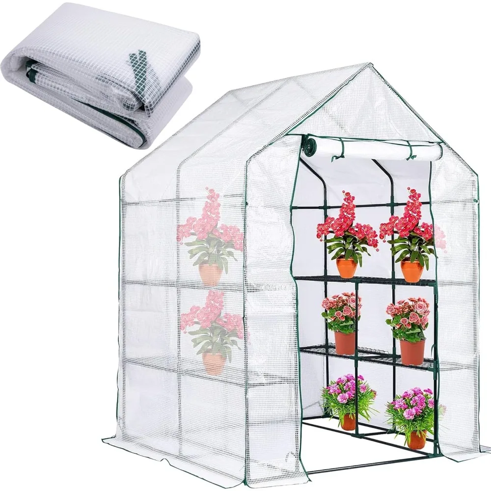 

Walk-in Greenhouse Replacement Cover with Roll-Up Zipper Door -56x56x76 inch PE Greenhouse Cover for Outdoor Plant Gardening Pl