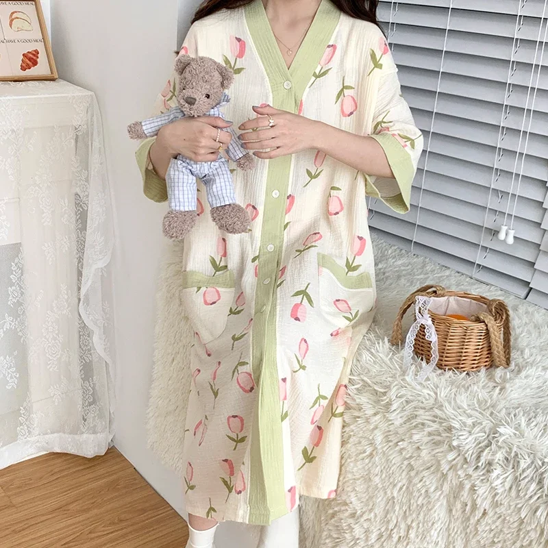 100% Cotton Maternity Nursing Night Dress Loose Breastfeeding Sleepwear Clothes for Pregnant Women Pregnancy Home Hospital Wear