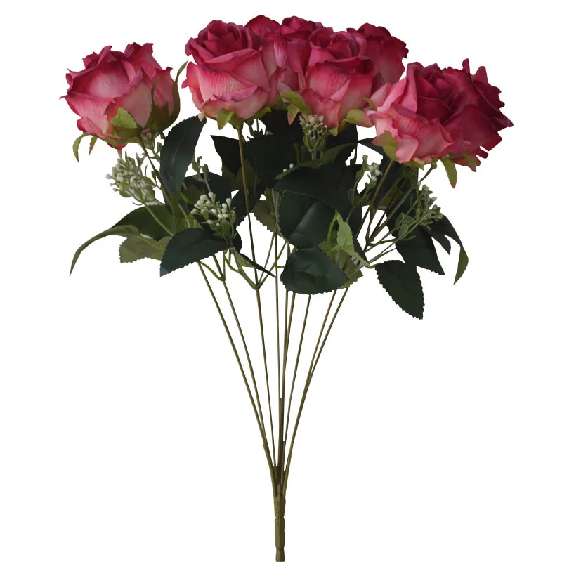 Artificial Silk Bouquet Autumn Color Oil Painting Rose Fake Flower Wedding Photography Props Home Living Room Garden Decoration