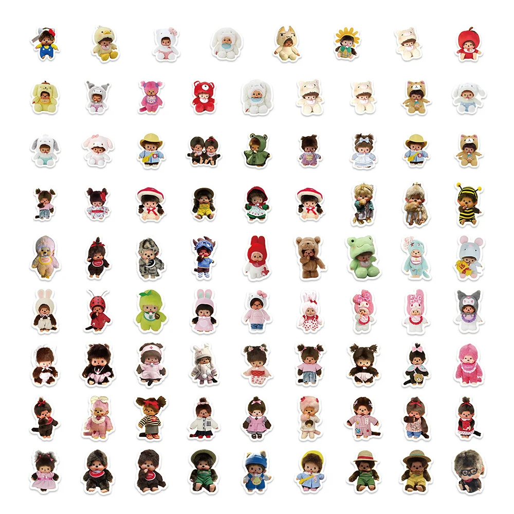 80 Stück Cartoon Cute Monchhichi Graffiti-Aufkleber aus PVC-Material, personalisierbar, DIY, für Handy, Kühlschrank, wasserdicht, Kinder-Aufkleber. – Detail 4