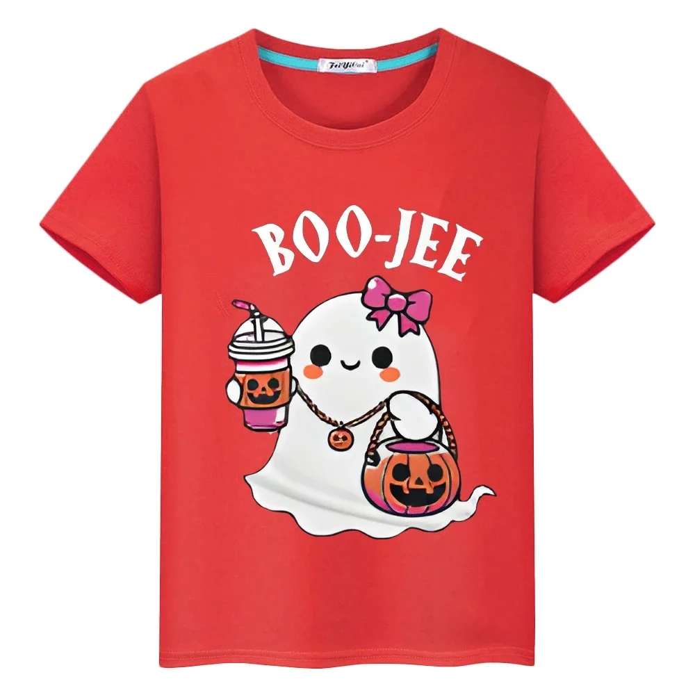 t shirt for kids boy 10year Halloween pumpkin witch elf 100%Cotton Tops anime Short pride tshirt y2k one piece kids clothes girl