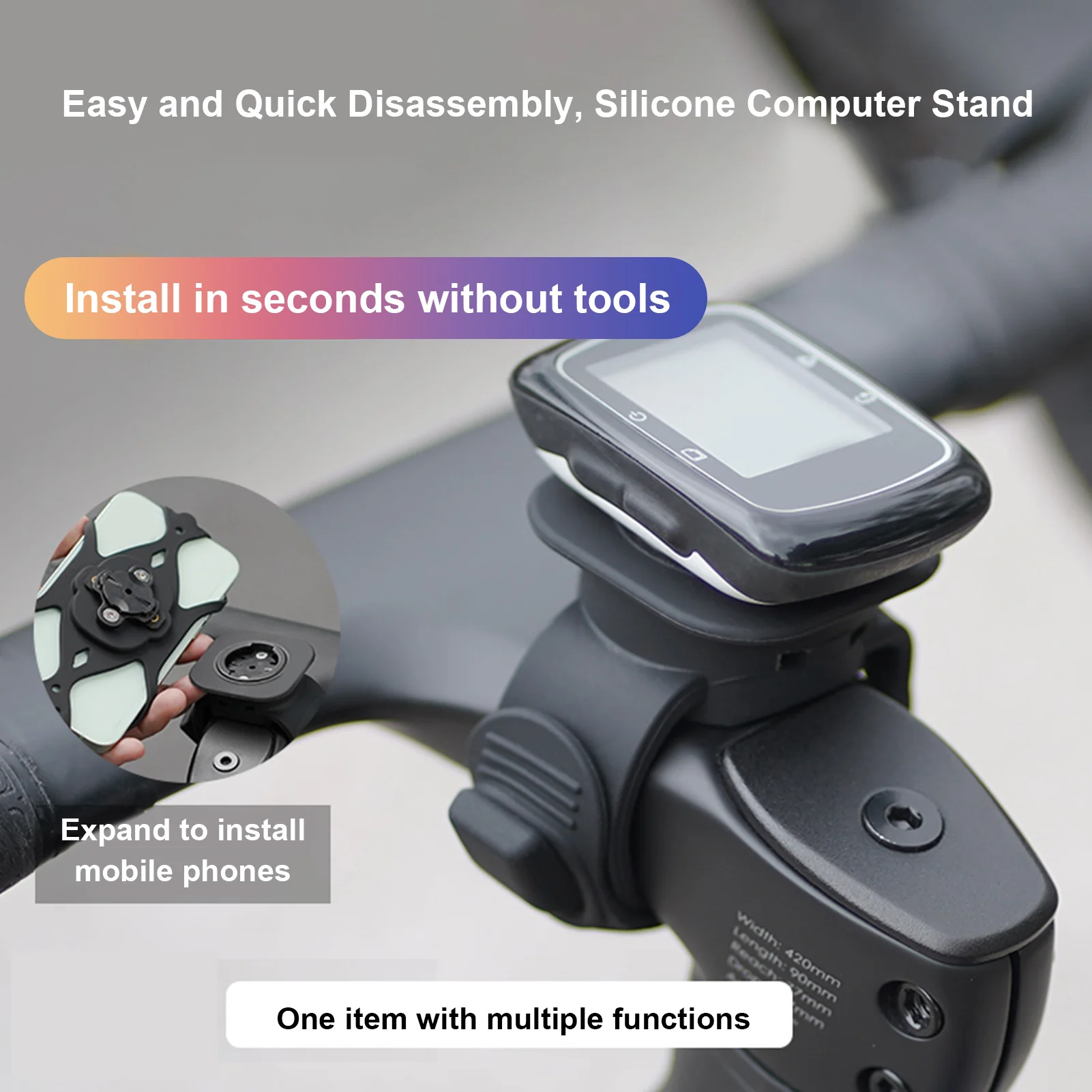 

630 Bike Silicone Computer Mount Stable Shock-Proof Compatible with Smart Phone/Sport Camera