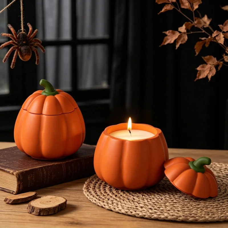 DIY Pumpkin Candle Cup Plaster Silicone Mold Creative Storage Jar Cement Plaster Resin Molds Halloween Home Desktop Ornaments