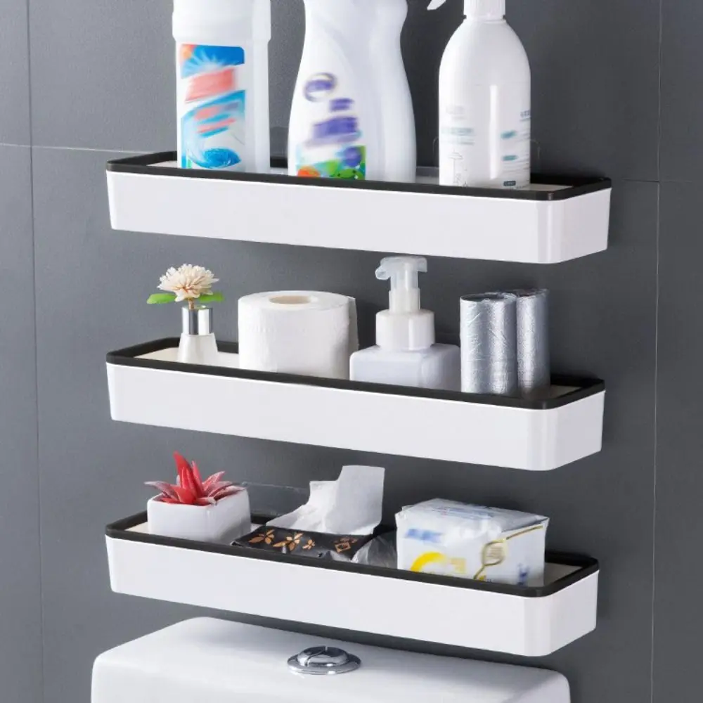 

No-Drill Toilet Storage Cabinet Space-Saving Plastic Wall Hanging Rack Space Saving Wall-Mounted Bathroom Storage Rack Bathroom