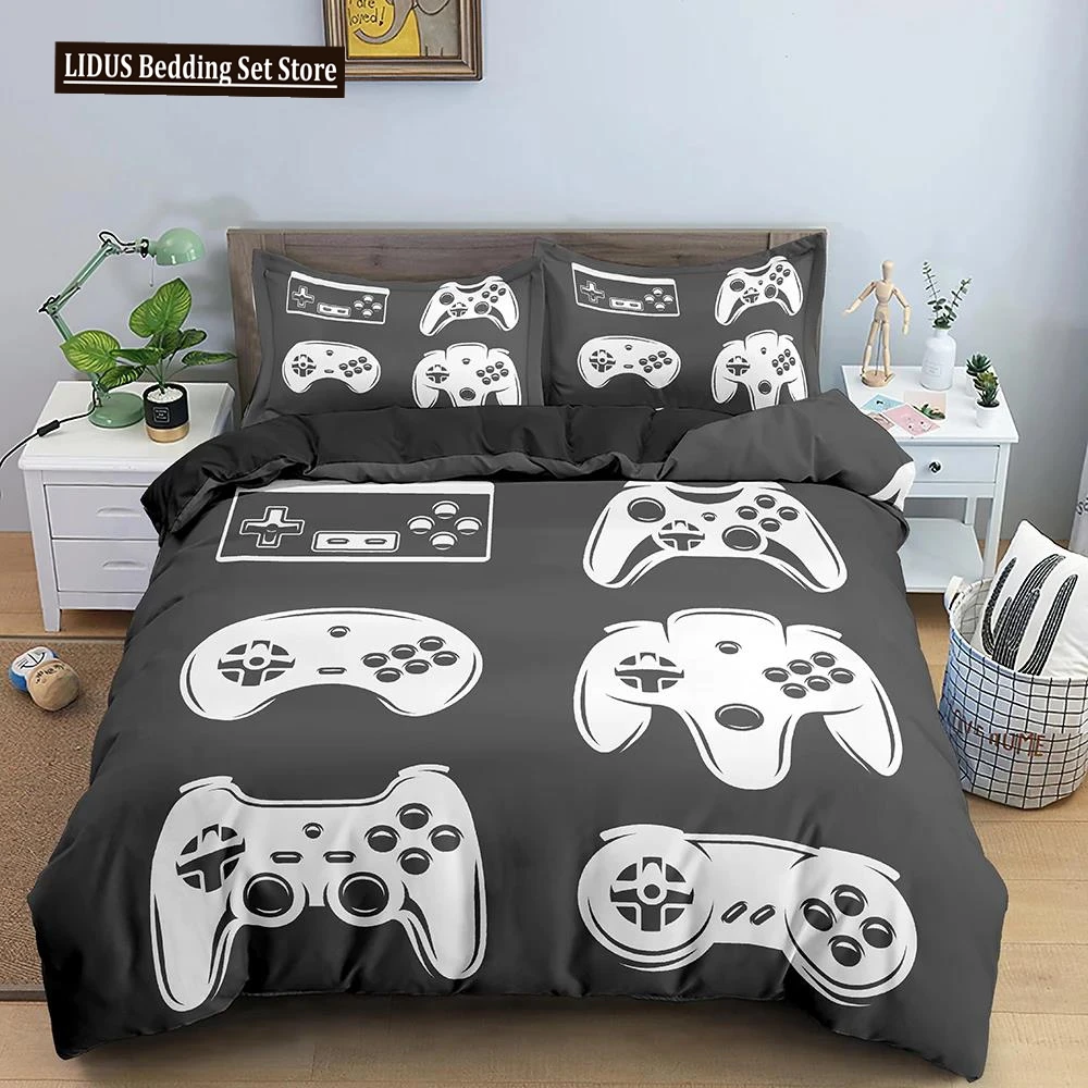 

Teens Video Games Comforter Duvet Cover King Gamepad Controller Bedding Set For Kids Boys Girls Youth Game Polyester Bedding Set