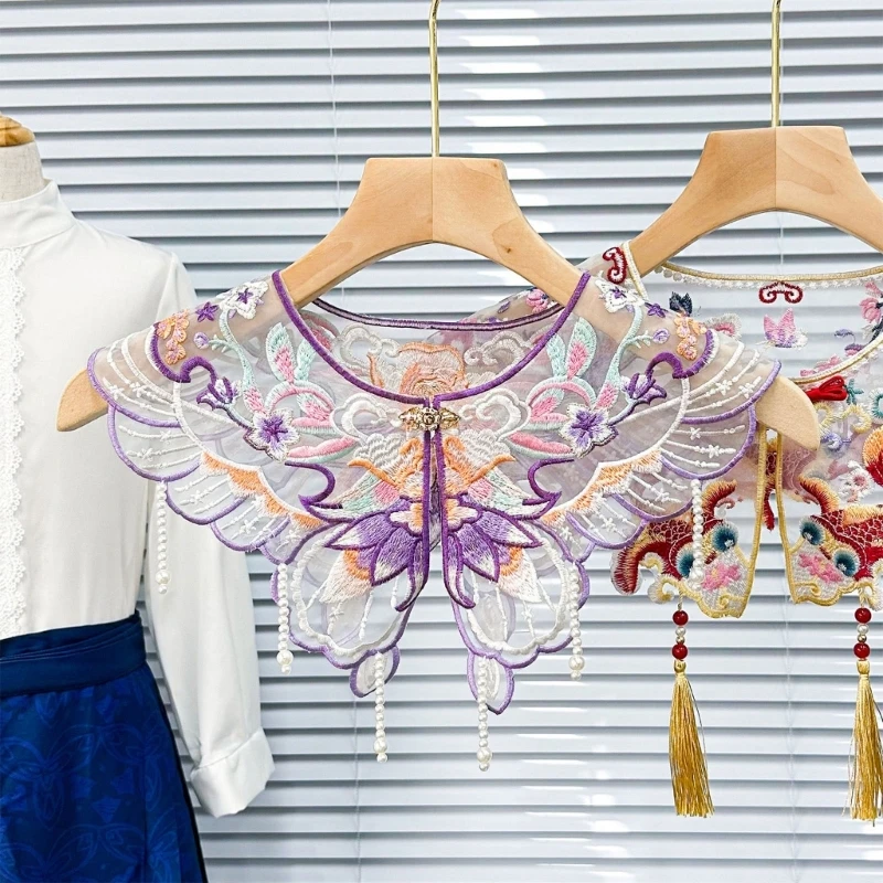 

B36D Chinese False Collar Embroidered Decorative Collar for Women DIY Costume
