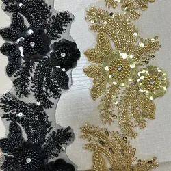 4.5yards Rhinestone Lace Trim Applique Sequin Beaded Trim for clothes