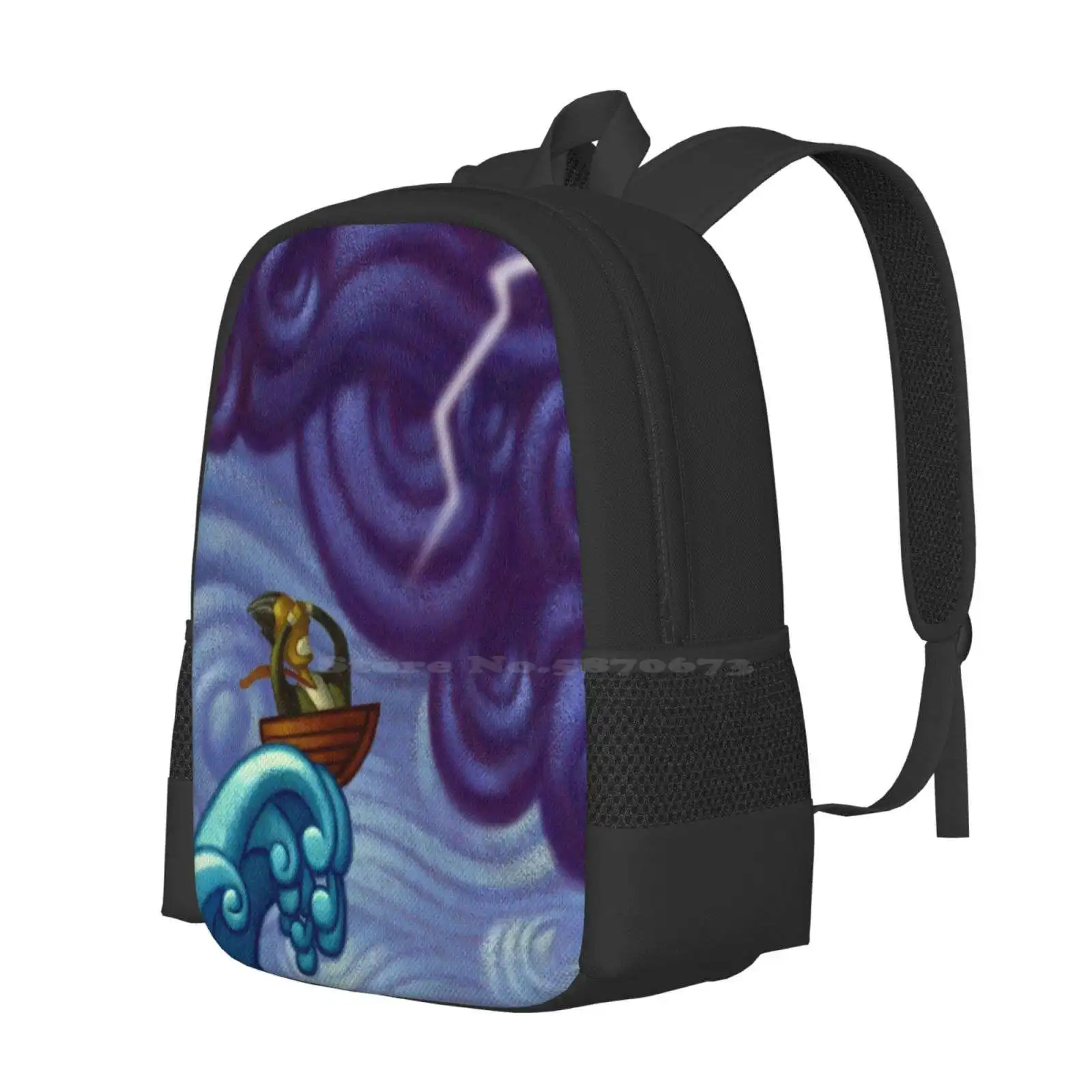 Wild Ride Large Capacity School Backpack Laptop Bags Boat Humor Wave Lightening Acrylic Rob Colvin Ocean Sea Tsunami Fear