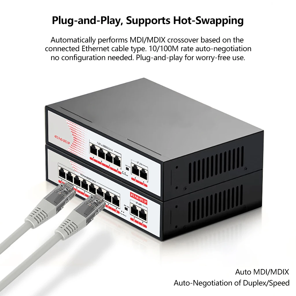 POE Monitoring Switch 5/6/8/10 Ports 10/100/1000Mbps Standard POE 48V Power Supply Network Switch Supports 250M Extended Mode