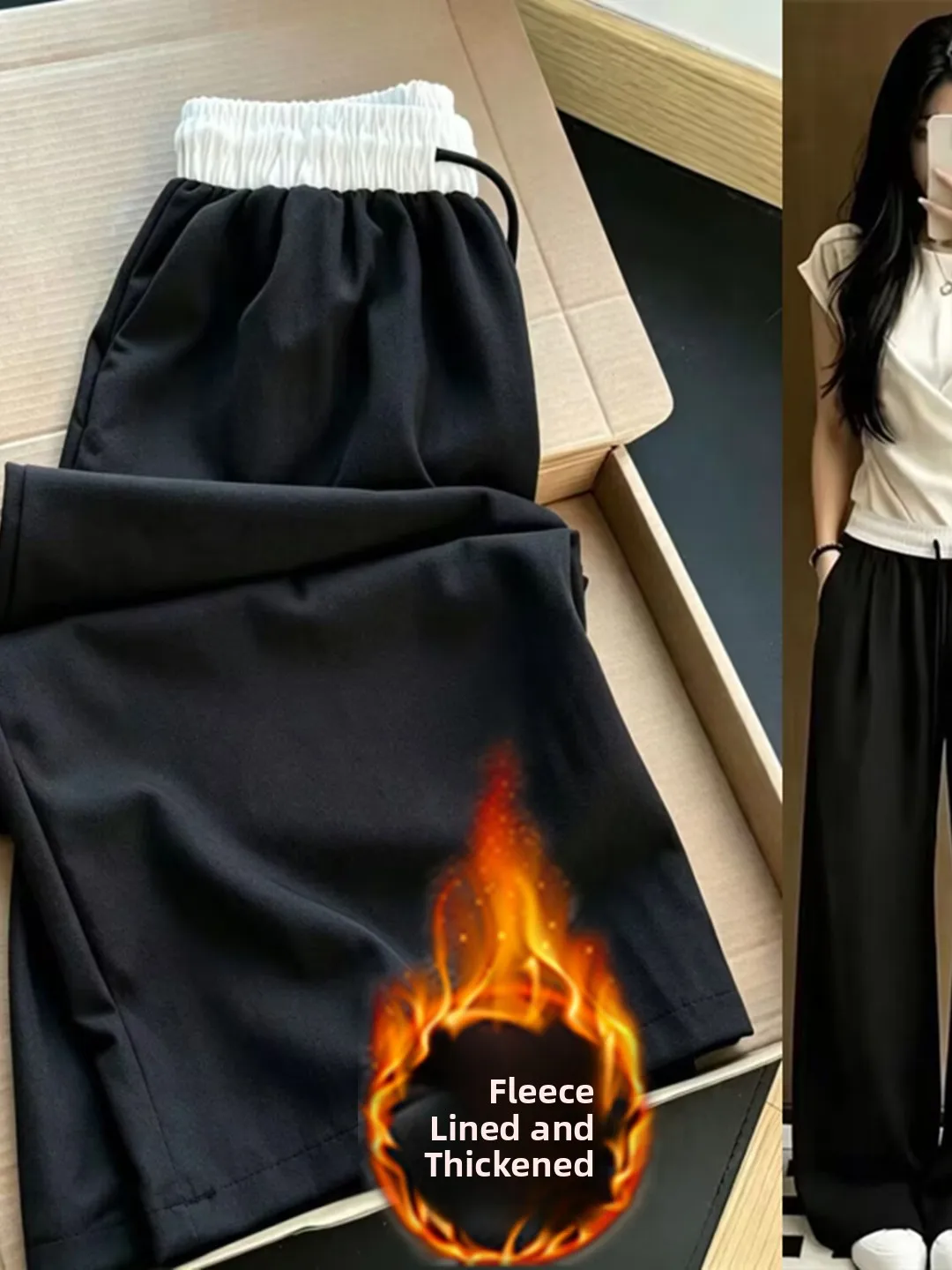 High Waist Fleece Lined Thickened Sports Wide Leg Pants Loose Casual Straight Cut Trousers for Men And Women Autumn Winter pl...