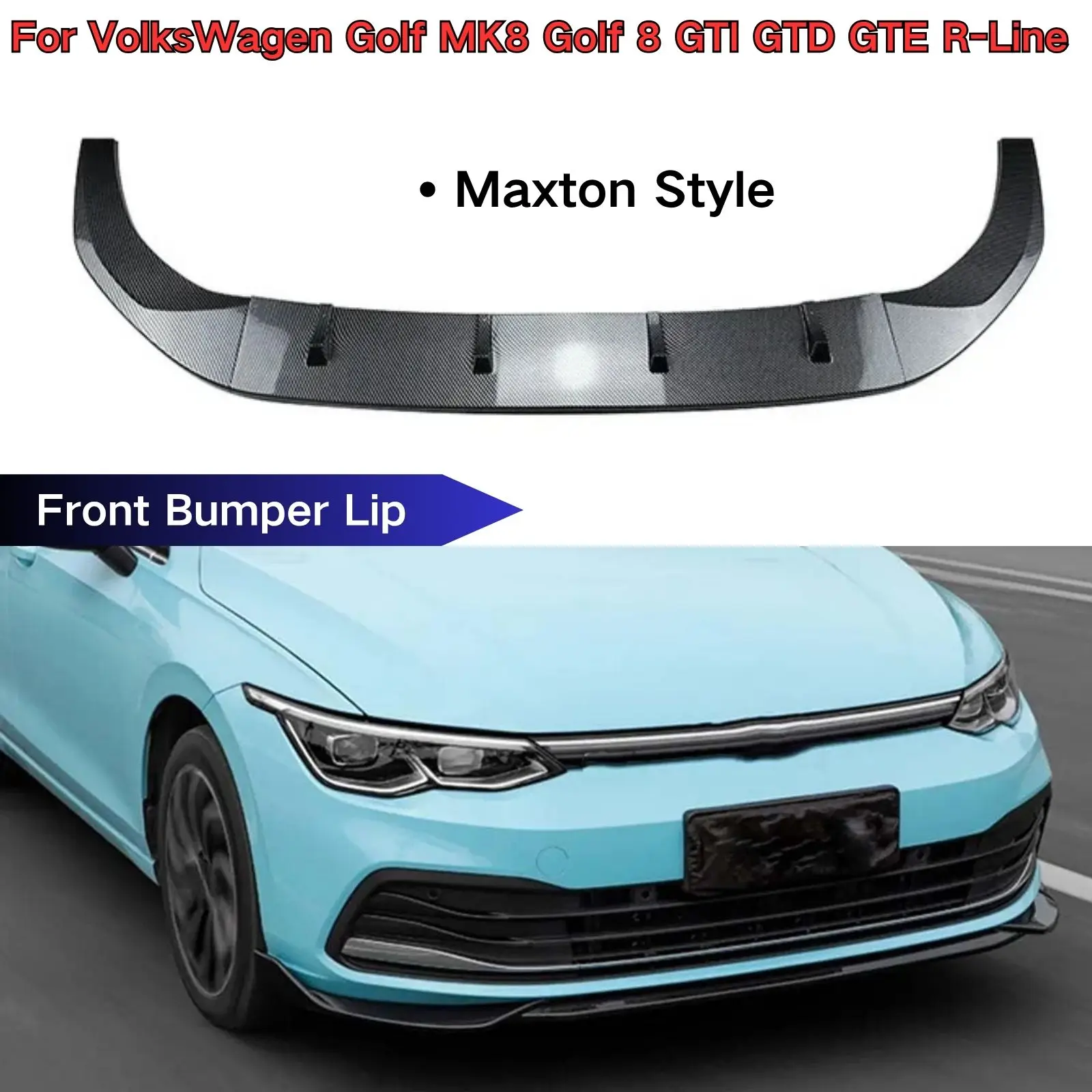 

For VolksWagen Golf MK8 GTI GTD GTE R-Line Golf 8 2020-2023 Front Lip Maxton Style Spoiler Splitter Car Accessories Glossy Black