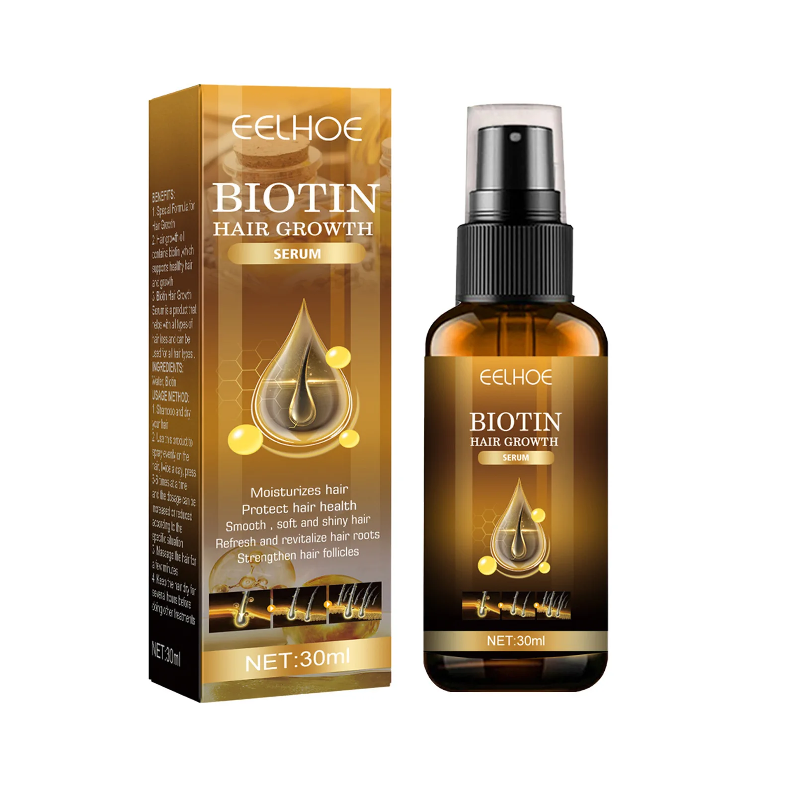 Biotine Haargroei Oplossing Haarverlies Reparatie Baard Wimper Groei Olie Serum Snelle Haargroei Serum Voor Mannen Dames Spray 30Ml