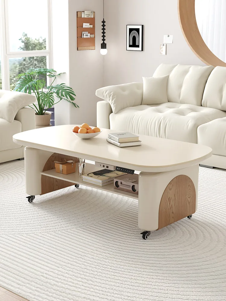 Lifting coffee table dining table dual-purpose mobile electric automatic living room two-in-one rock slab table household