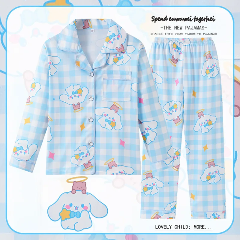 

Пижамы Cinnamoroll Kuromi Hello Kitty, весенне-осенний комплект, кардиган с героями мультфильмов для девочек, домашняя одежда с длинными рукавами, детская одежда