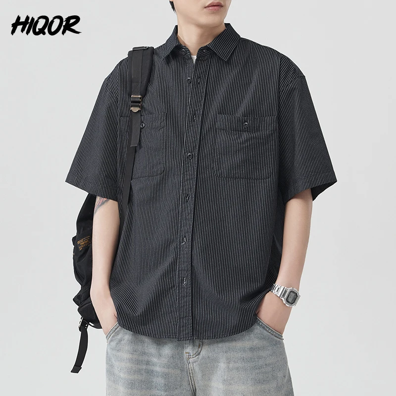 

Summer Men's Shirt Casual Short Sleeve Lapel Tops Fashion Casual Striped Versatile Men Oversized Shirts for Male Baggy Cardigan