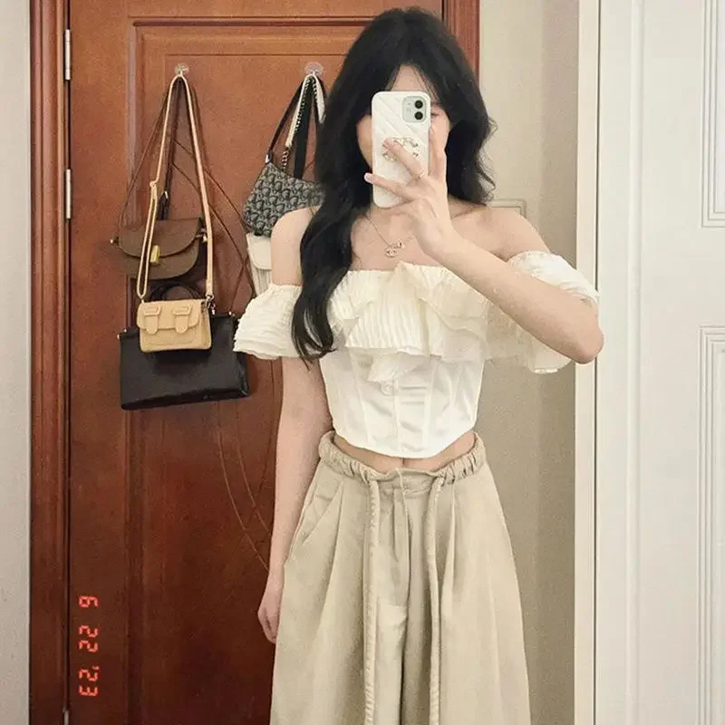 

Slimming fish bone strap top for women one-shoulder short shirt