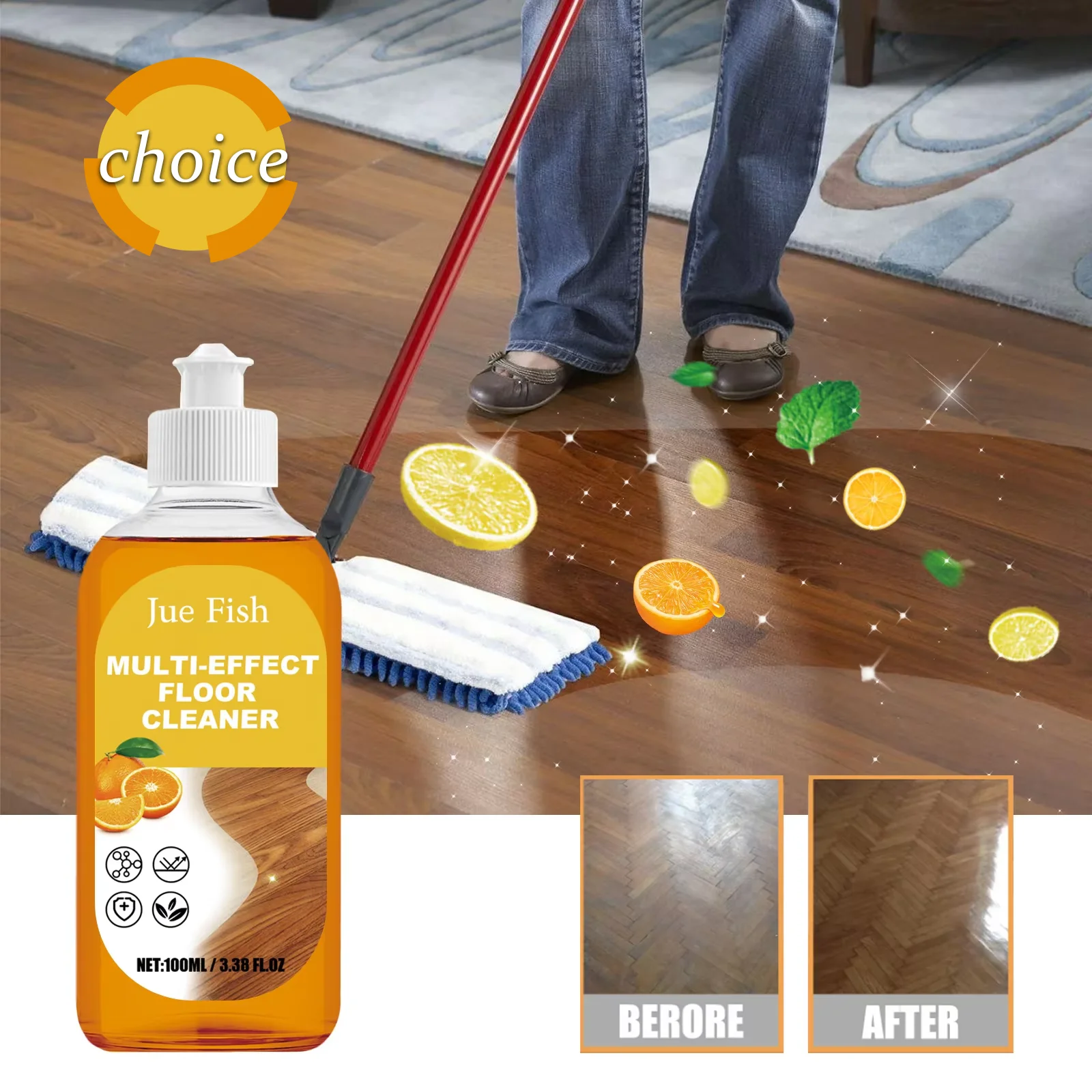Wood Floor Stain Cleaner Tile Polishing Brightener Multi Surface Floor Detergent for Dirt Removal & Wood Maintenance