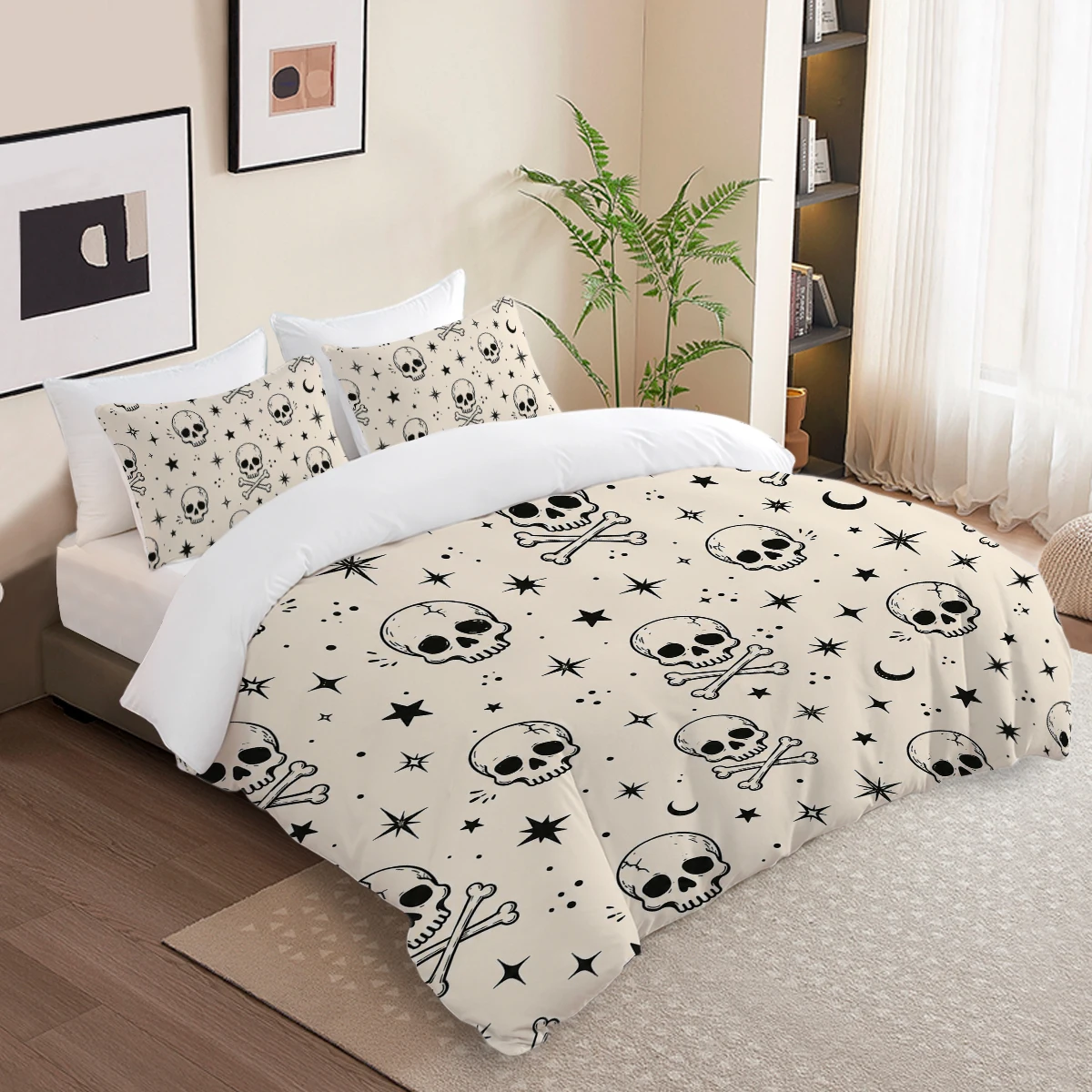 Halloween Duvet Cover Set 3PCS Skull Pumpkin Ghost Bat Crow Spider Potion Microfiber Bedding Spooky Gothic Bedroom Decor Linen