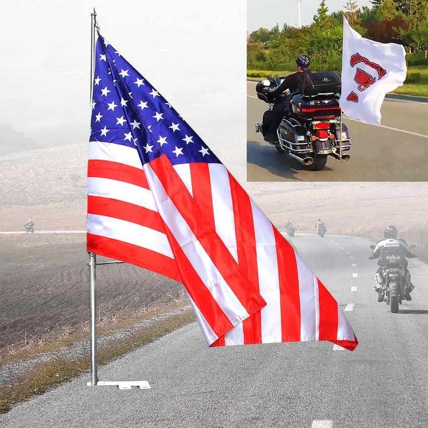 

Motorcycle Large Size Rear Side Mount Flag Pole America Flags For Harley Dyna Softail Sportster XL 883 1200 Touring Road King