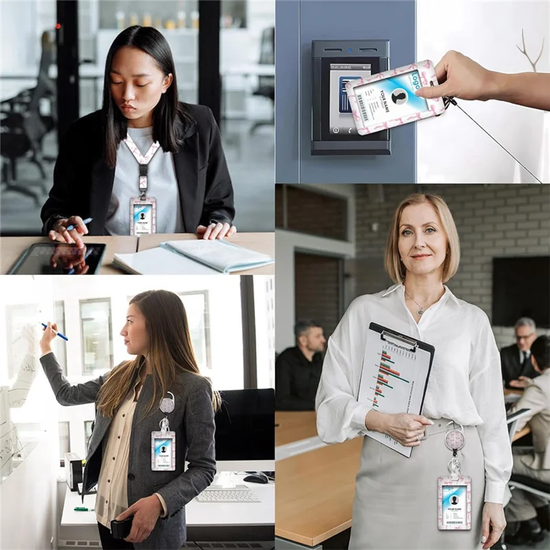 

Держатель бейджа из 2 упаковок, выдвижной зажим со шнурком, ремешок с розовым бантом и вишневым принтом с держателем для удостоверений личности для бейджей