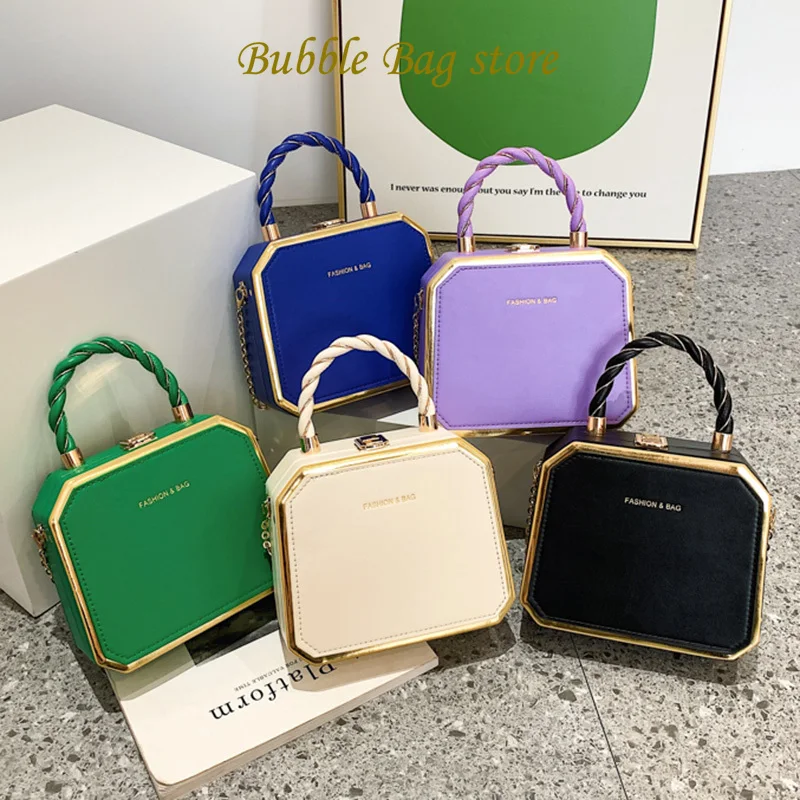 

Elegant Women Purple Blue Box Bags Designer High Quality Chain Shoulder Bags Luxury Party Handbag and Purse Crossbody Bag Clutch