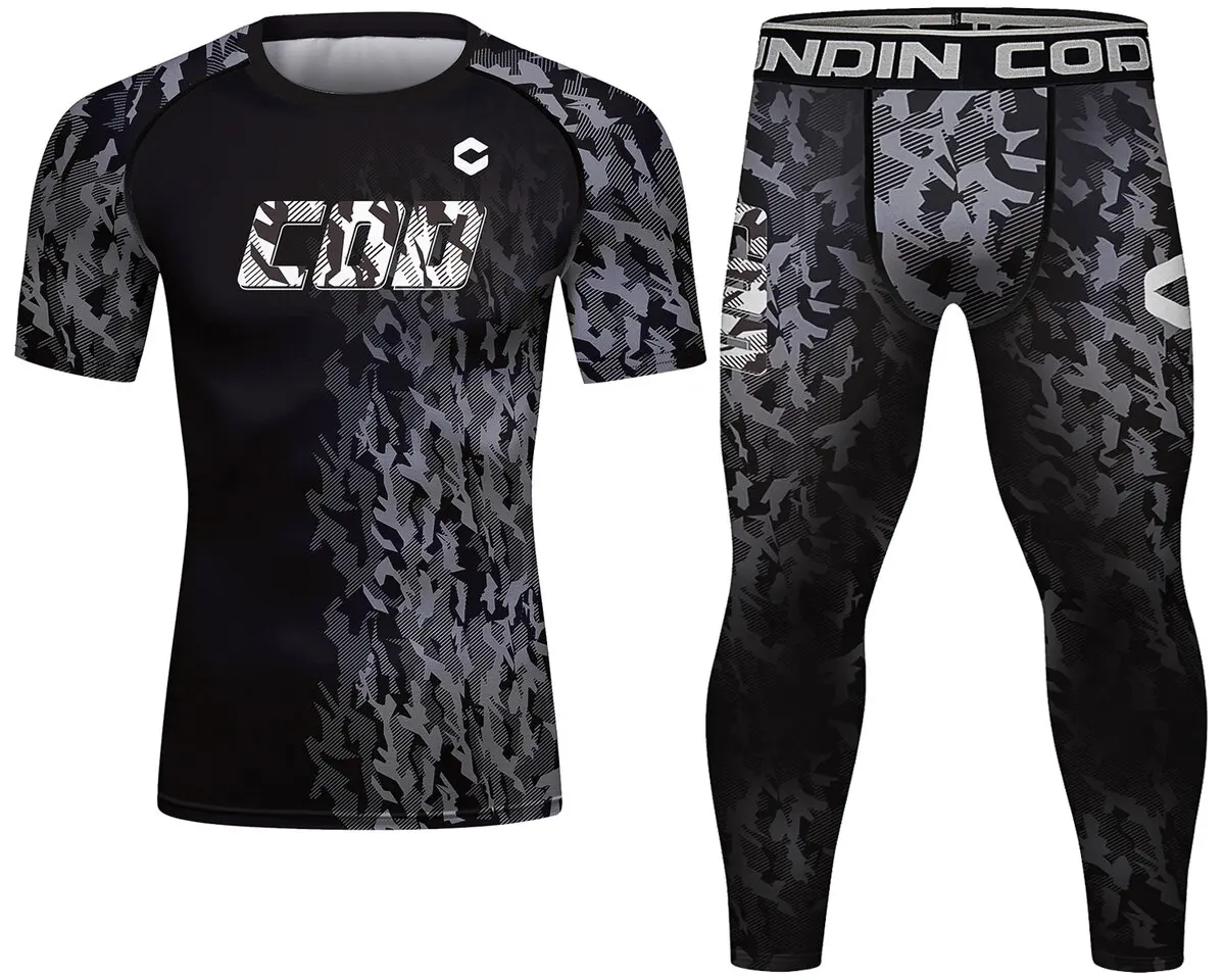 

Men’s Workout Compression Pants Short Sleeve Shirts Set Fitness Running Jogging Suits Top & Bottom Suits (221505-22209)