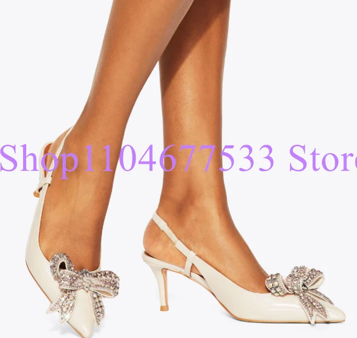 

New Butterfly-knot Crystal Lady Sandals Fashion Woman Thin Heel Slingback Pumps Shoes Female Sexy Dress Party High Heels