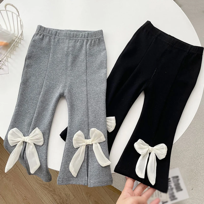 Girls Bowknot Split Flare Pants 1-8 Years Old GirlsComfortable Pants Baby Outwear Pants Modal Pants