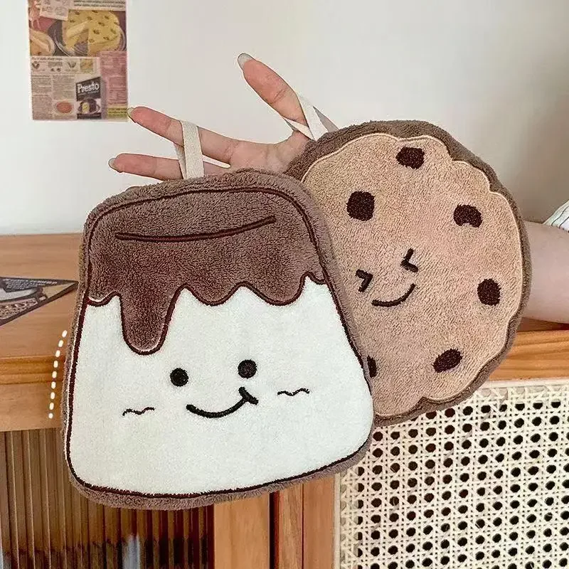 1PCS Cartoon Cookie Hanging Hand Towel Cute Bathroom Quick Drying Absorbent Hanging Towel Cleaning Wipe Handkerchief