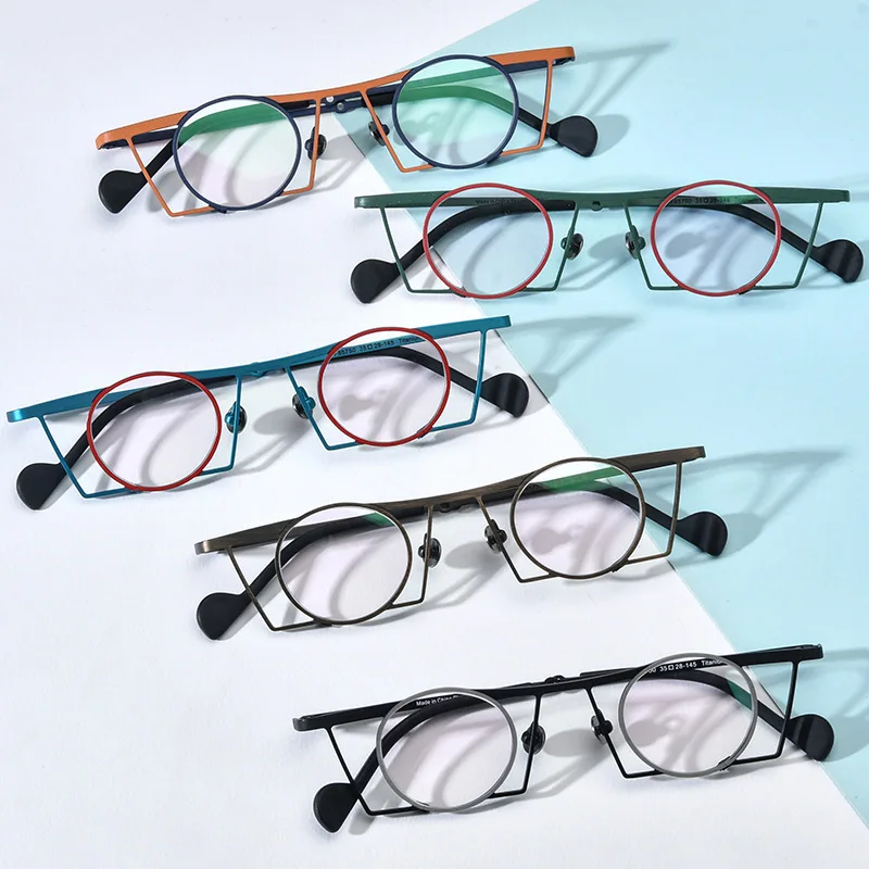 Pure titanium glasses frame fashionable flat mirror square round retro optical glasses frame can be matched with glasses