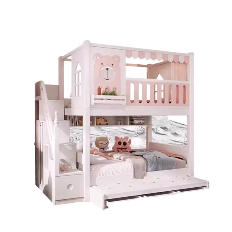 

Pink up and down Bunk bed Small apartment rabbit children's bed Girl princess