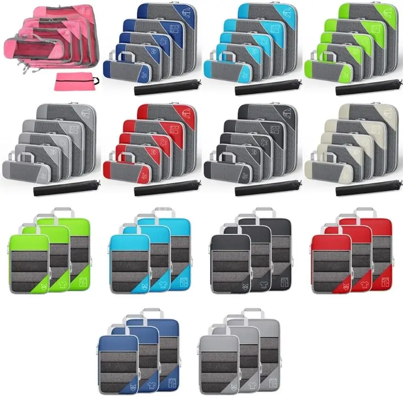 

Q6PE Compressed Packing Cubes Travel Storage Bag Set Mesh Visual Luggage Portable Lightweight Suitcase