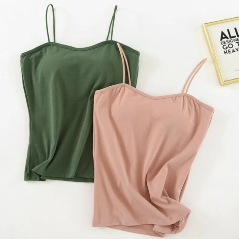 Fdfklak Camisole Chest Pads Women's One-Piece Pajamas Bottoming Shirts Summer Sleep Tops Sexy Cotton Sleepwear T-Shirt