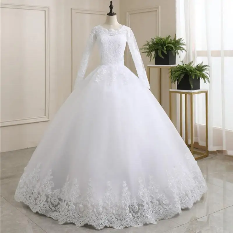 

2023 Vintage Lace Applique Wedding Dress Long Sleeve Off The Shoulder Ball Gown Wedding Gowns Vestido De Noiva