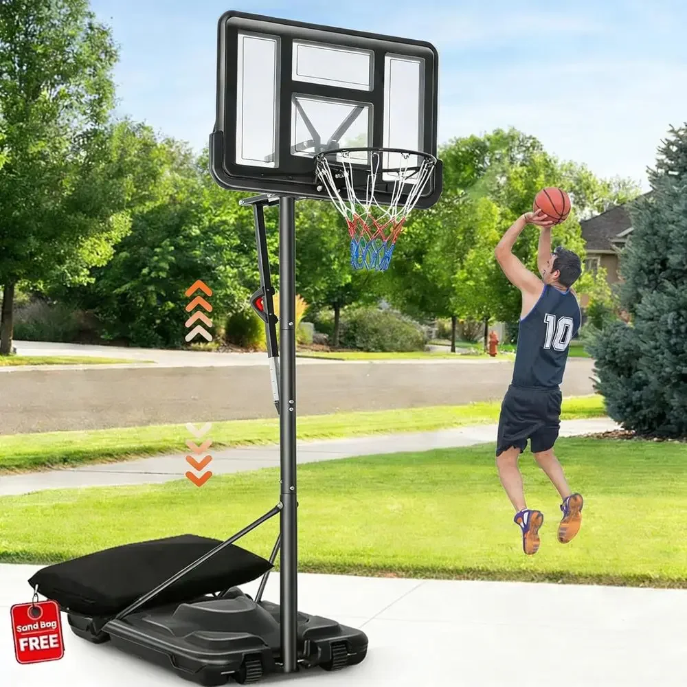 

Portable Outdoor Basketball Hoop - Adjustable, 10ft, 48 Shatterproof Backboard for Teens & Adults