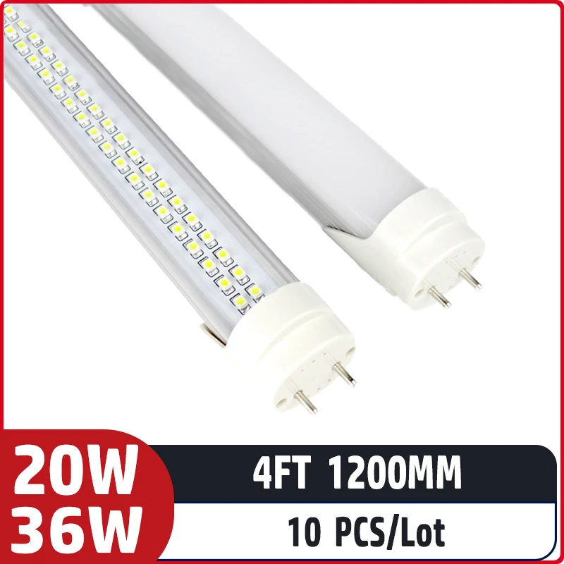 Lámpara Led fluorescente de entrada de AC85-265V para iluminación del hogar, tablero de chip de doble fila T8, tubo led, 4 pies, 1200mm, 20w, 36w,