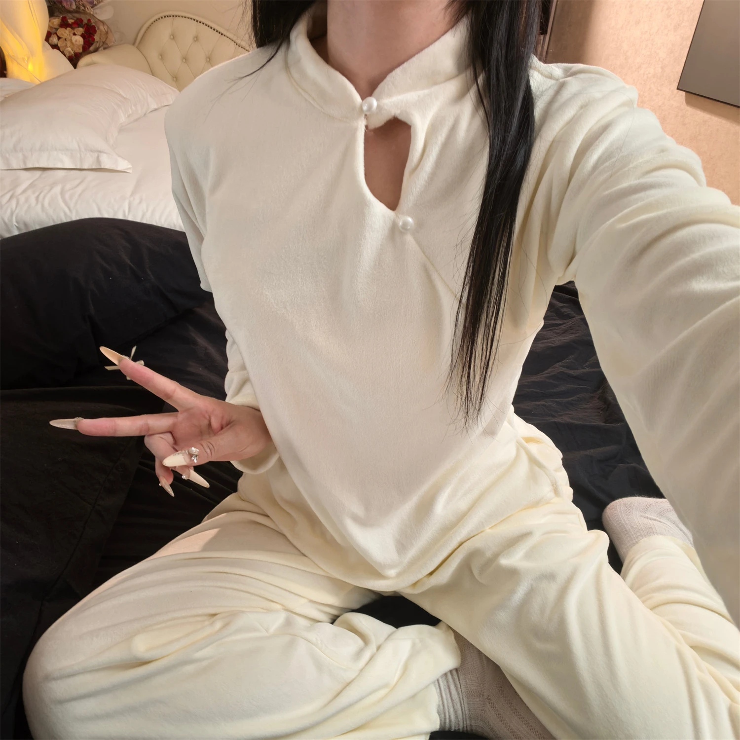 Women's Autumn Winter New Warm Sleepwear Pajamas Set Double-sided Island Fleece Long Sleeve Trouser Pijamas Suit Casual Homewear