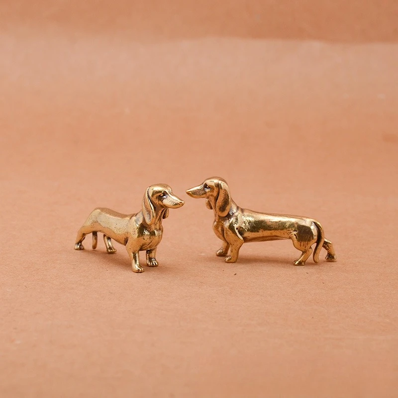 Loyal Brass Dachshund Figurine Long-Body Short-Leg Dog Metal Statue Miniature Tabletop Ornament for Home Decor Crafts Gift