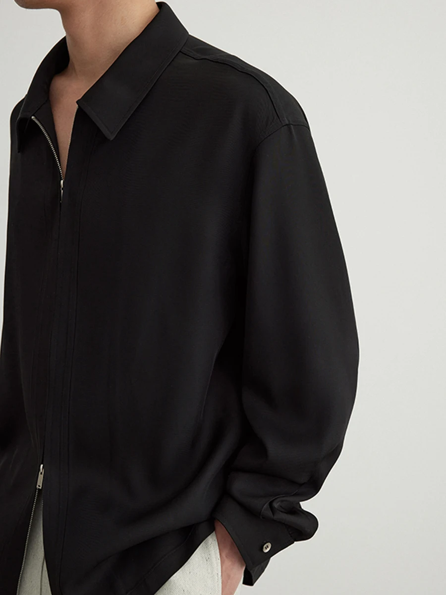 

Spring Design Double Zipper Long Sve Loose Fit Men's irt Korean Sle Versatile Outerwear Polyester Fiber Casual irt