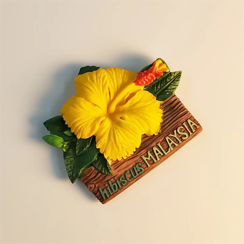 Malaysia ，Hibiscus rosa-sinensis，flower，3D Stereoscopic，Tourism souvenirs，Resin painting，Decoration home，Refrigerator magnets