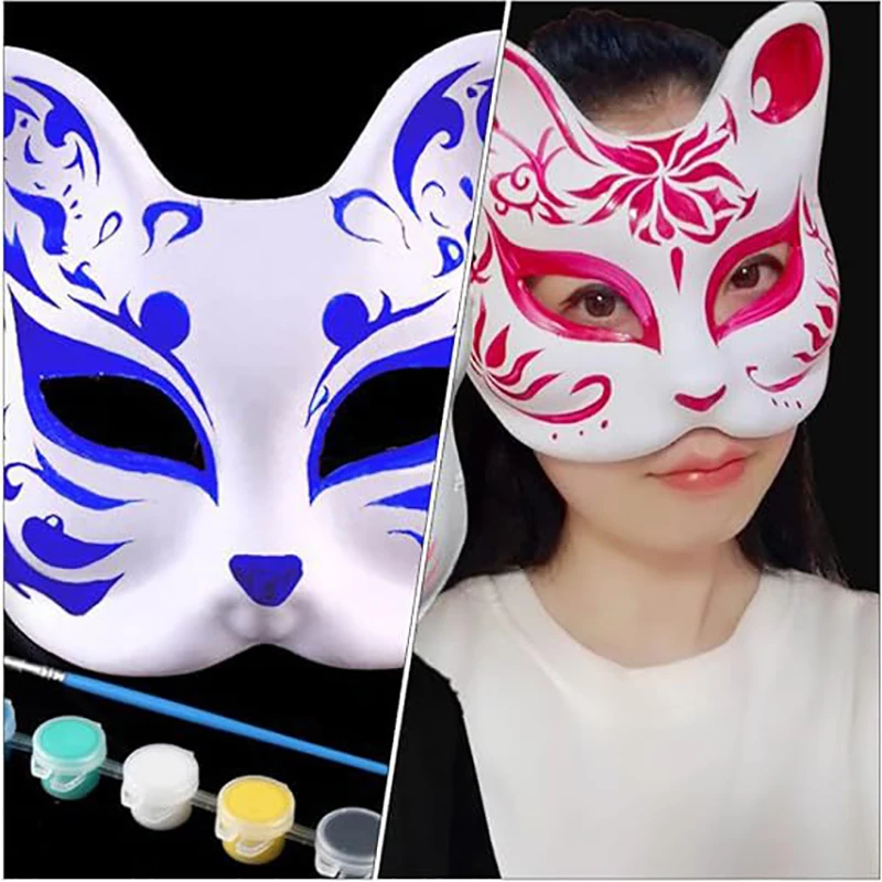 

Anime Foxes Mask Japanese Cosplay Rave Hand-Painted Animal Half Face Cat Masks Halloween Dress Up Festival Prop